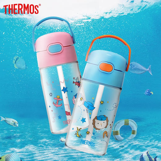膳魔师/THERMOS航海探险tritan巧虎宝宝儿童吸管杯儿童水杯夏季杯赠贴纸420ml提手背带杯套-SMS-BBSD-400-RB 商品图5