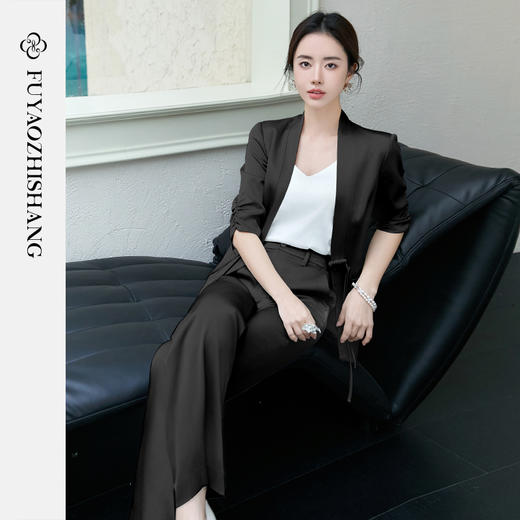 FUYAO扶摇 醋酸两件套女2025新款夏季时尚套装国风盘扣西装直筒裤 商品图1
