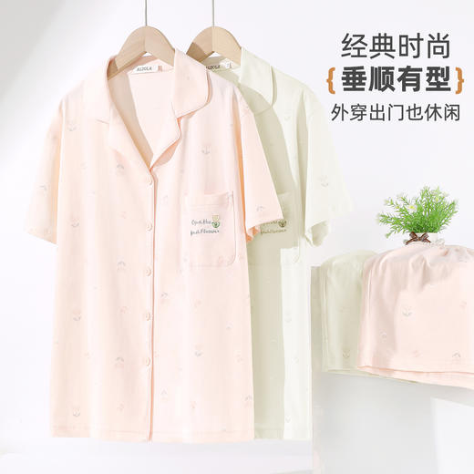 雅黛俪纯棉睡衣女款夏季薄款短袖短裤可外穿家居服套装 商品图5