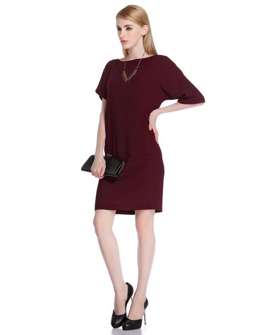 4894415141474 JOAN&DAVID 酒红色圆领欧美风宽松短袖连衣裙 商品图2