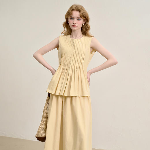 法式浪漫设计感压褶荷叶边下摆无袖衬衫女夏季收腰衬衣V1150738 商品图2