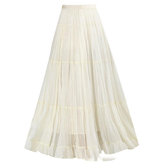 MYX-YGLR-A61-L垂坠感修身百褶大摆裙松紧腰休闲长裙2025夏季新款洋气简约半身裙 商品图4