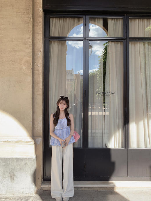 金蘑菇菇 夏日么么茶/ 100棉 蓝格格无袖上衣 商品图3