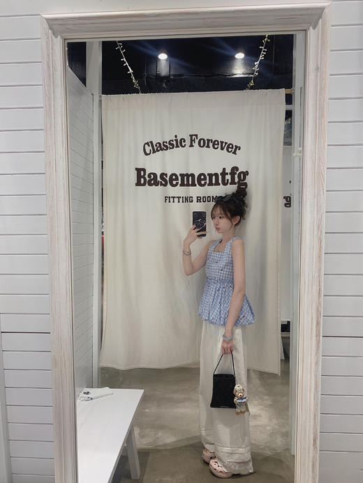 金蘑菇菇 夏日么么茶/ 100棉 蓝格格无袖上衣 商品图2