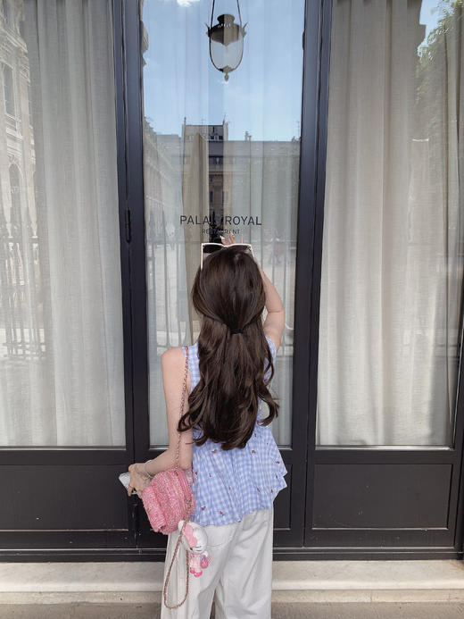 金蘑菇菇 夏日么么茶/ 100棉 蓝格格无袖上衣 商品图9