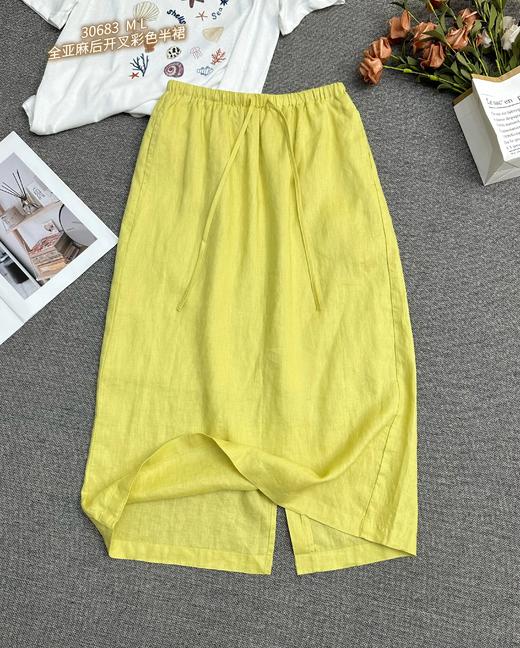 G5BQ30683#全亚麻后开叉半裙 商品图3