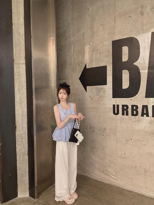 金蘑菇菇 夏日么么茶/ 100棉 蓝格格无袖上衣 商品图11