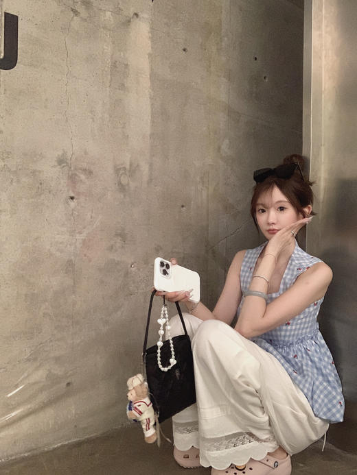 金蘑菇菇 夏日么么茶/ 100棉 蓝格格无袖上衣 商品图10