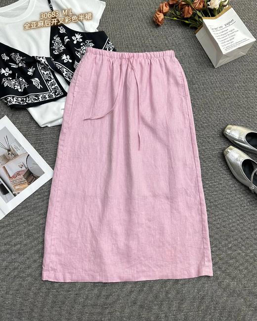 G5BQ30683#全亚麻后开叉半裙 商品图2