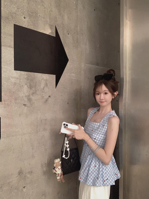 金蘑菇菇 夏日么么茶/ 100棉 蓝格格无袖上衣 商品图12