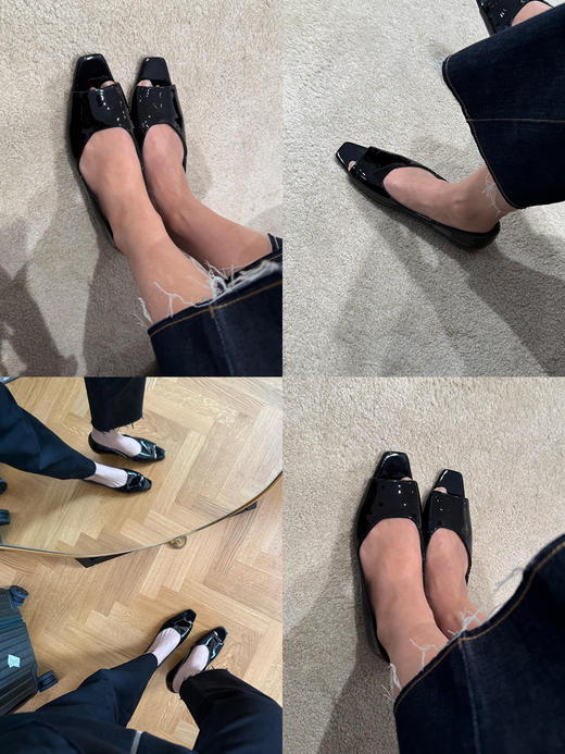 HIDEMI 进口牛漆皮极简设计感鱼嘴镂空露趾小坡跟增高单鞋 白色/黑色 商品图4