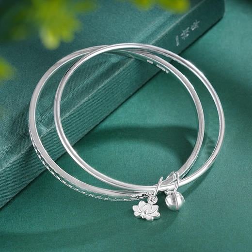 子佩集S999银【好运莲莲】手镯【XXSZ007】纯银两个圈莲花铃铛2505 商品图5