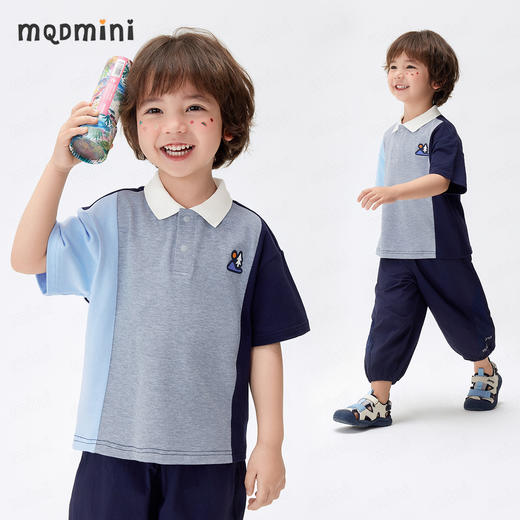 【90-140】【MQDMINI】男童夏季短袖Polo衫撞色翻领落肩袖上衣 商品图5