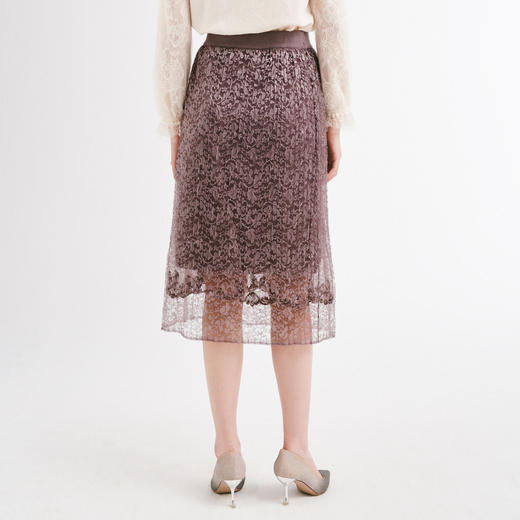 R1AHH70090442  La Koradio   r拉珂蒂紫色针织半身裙女优雅蕾丝包臀裙 商品图2