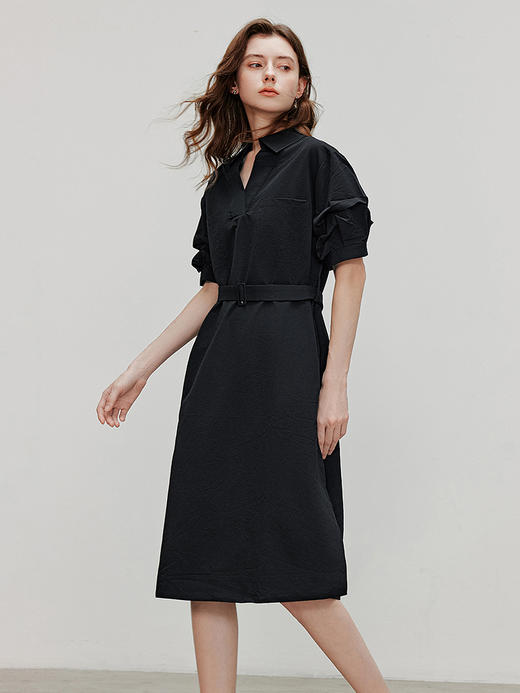 TOYOUTH初语通勤衬衫连衣裙女2025年春季新款V领收腰气质中长裙子 商品图3