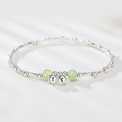 Winy925银竹节铃铛和田玉手链配证书送女友闺蜜节日生日礼物 商品图3