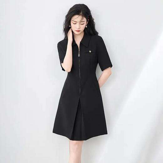 「高货wl」全新升级【铂金会员339/天猫459/差价120】(00857)洛诗琳法式高级感连衣裙2025夏季优雅翻领镶钻拉链收腰裙子00857 商品图0