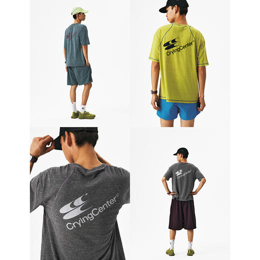 CryingCenter圆领宽松彩纱撞色分割训练运动休闲T恤上衣哭喊中心 商品图1