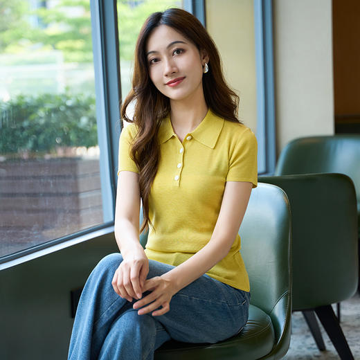 EITIE爱特爱气质商务通勤简约polo翻领修身显瘦针织衫2025夏新款B2501622 商品图4