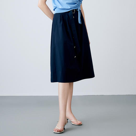 EITIE爱特爱夏季新款文艺气质高腰a字纽扣复古半身裙7806510 商品图2