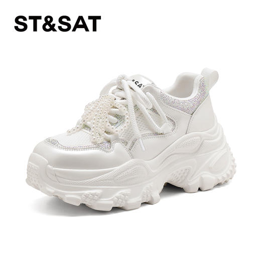 星期六珍珠闪钻网面透气厚底增高老爹鞋SSD2112CUC 商品图6