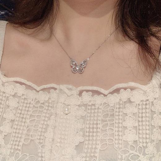 PIARA奢华满钻蝴蝶项链设计师款璀璨耀眼银色NK90996 商品图5