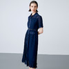 EITIE爱特爱夏季新款通勤单排扣深蓝色A字压褶连衣裙7807558 商品缩略图1