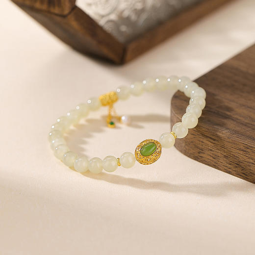 【又见寒山】S925纯银天然和田玉蛋面镂空如意圆珠手串【CW-23220】 商品图2