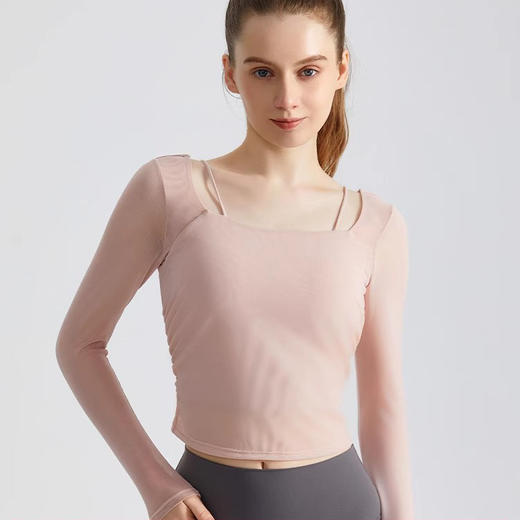 跃牌【安琪拉系列】春夏运动瑜伽服上衣带胸垫修身跑步健身网纱透气长袖CX-5130 商品图0