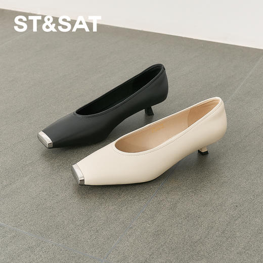 【柔软羊皮】星期六金属方头低跟单鞋SSD1111104 商品图4