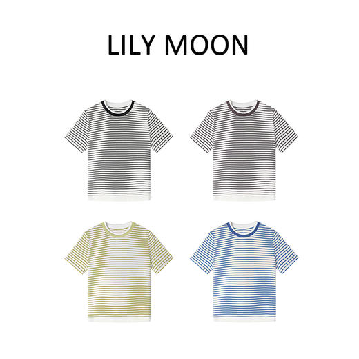 LILYMOON【条纹撞色短袖T】天丝羊毛双层领拼接T恤 商品图4