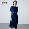 EITIE爱特爱夏季新款通勤单排扣深蓝色A字压褶连衣裙7807558 商品缩略图0