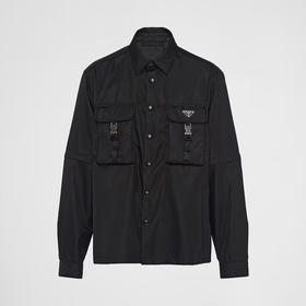 PRADA 普拉达 男士 Re-Nylon 再生尼龙珐琅金属三角形徽标长袖衬衫 黑色 SC548 1WQ8 F0002