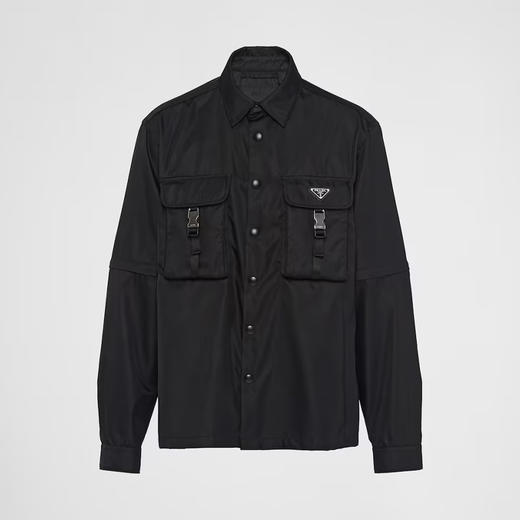 PRADA 普拉达 男士 Re-Nylon 再生尼龙珐琅金属三角形徽标长袖衬衫 黑色 SC548 1WQ8 F0002 商品图0
