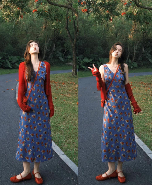 v领碎花连衣裙（锁 商品图3