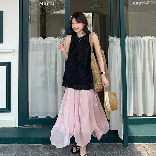西遇网纱半身裙套装女夏季新款法式小资流苏无袖上衣两件套SS050678/SS050679 商品图3