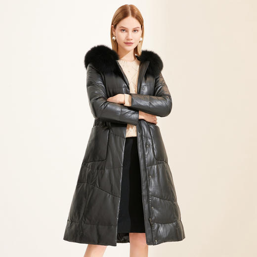 JTAD011500002GA JUZUI/玖姿 时尚狐狸毛领中长款保暖真皮皮衣羽绒服女 商品图3