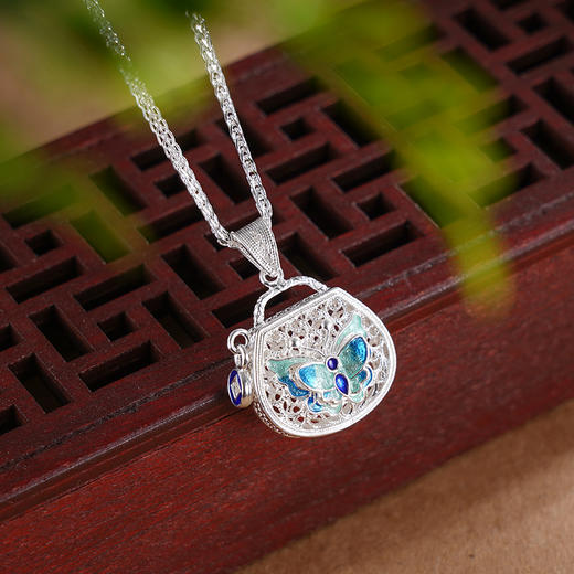 子佩集S990银【纳福之蝶】套链项链【MXTL030】纯银蝴蝶钱袋花丝珐琅彩2505 商品图4