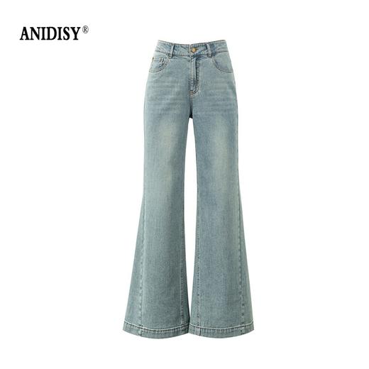 时尚高腰拉链修身弹力拖地微喇牛仔裤 商品图4