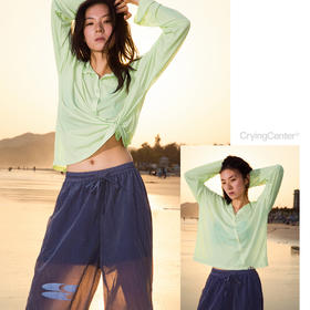 CryingCenter 半透明斜褶polo长袖tee 哭喊中心