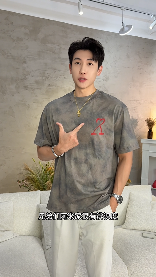 T3389夏季高级感新款重磅彩绘印花爱心短袖T恤男痞帅宽松情侣潮流上衣