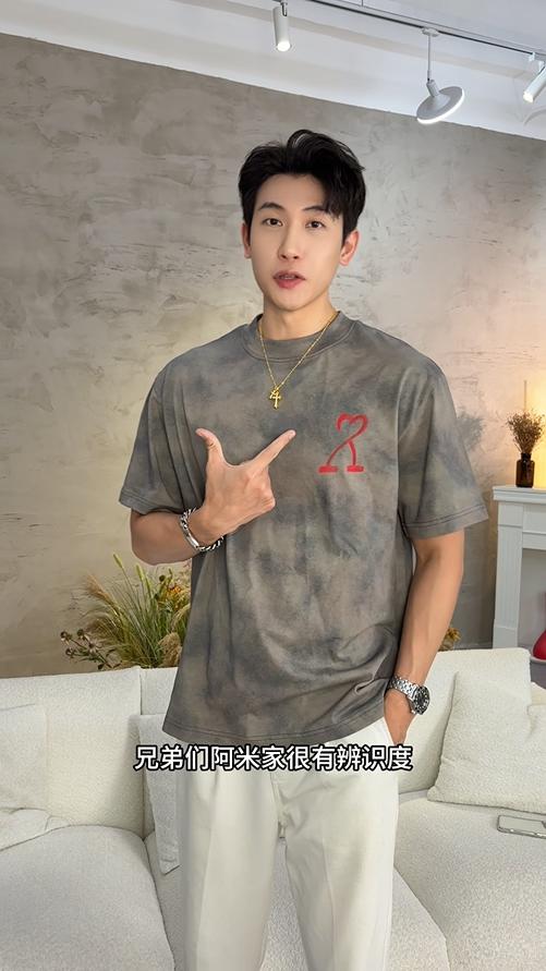 T3389夏季高级感新款重磅彩绘印花爱心短袖T恤男痞帅宽松情侣潮流上衣 商品图0