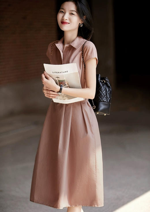 【定织匹马棉文艺POLO领短袖连衣裙】千元品质，棉中贵族”新疆细绒匹马棉"复古通勤体制内穿搭 100%细绒匹马棉 商品图2