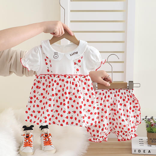 【花边设计精致可爱，透气舒适】新款甜美水果娃娃领 花边短袖 婴儿童夏装两件套 女宝宝夏季套装-QQ 商品图2