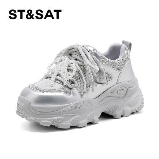 星期六珍珠闪钻网面透气厚底增高老爹鞋SSD2112CUC 商品图8