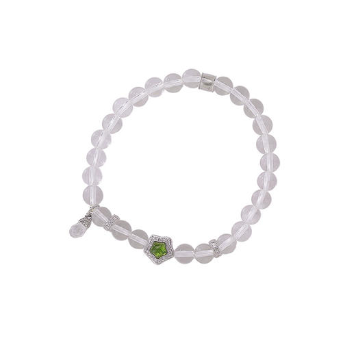 【星辰幻境】S925纯银天然白水晶绿色碧玺星星圆珠手串【CW-SL11739-30】 商品图4