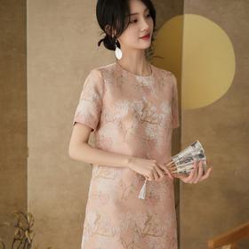 【MOMOTIABIN 新中式服饰2.0】2795“玉兰归鹊”国风提花旗袍 新中式连衣裙 轻礼服 宽松显瘦