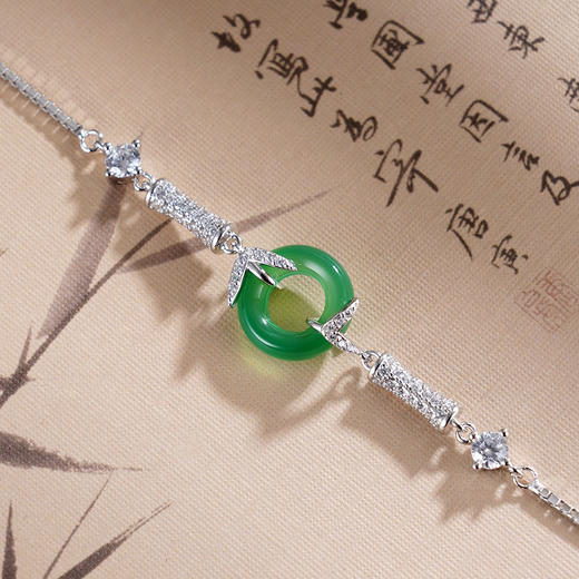 子佩集S925银【竹扣平安】手链【SL011250】纯银绿玉髓平安扣2505 商品图1