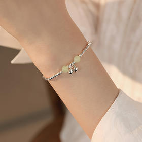 Winy925银竹节铃铛和田玉手链配证书送女友闺蜜节日生日礼物