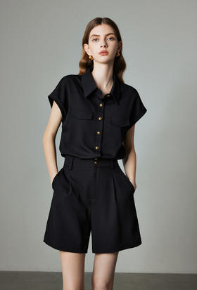 TOYOUTH初语空气感连袖衬衫阔腿短裤女2025夏季新款提花两件套装